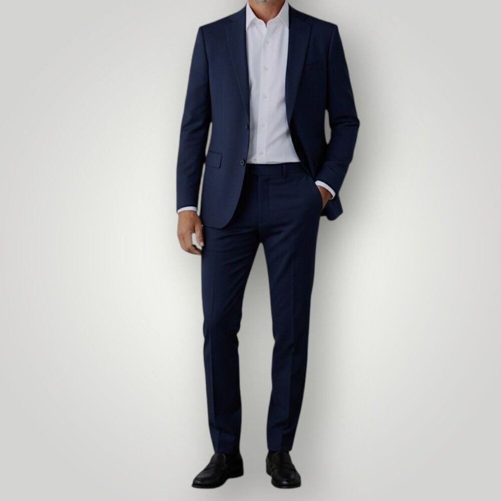 PRONTO UOMO Mens Two Piece Suit – 46R Blazer Jacket/44WX28 Pants Navy Wool